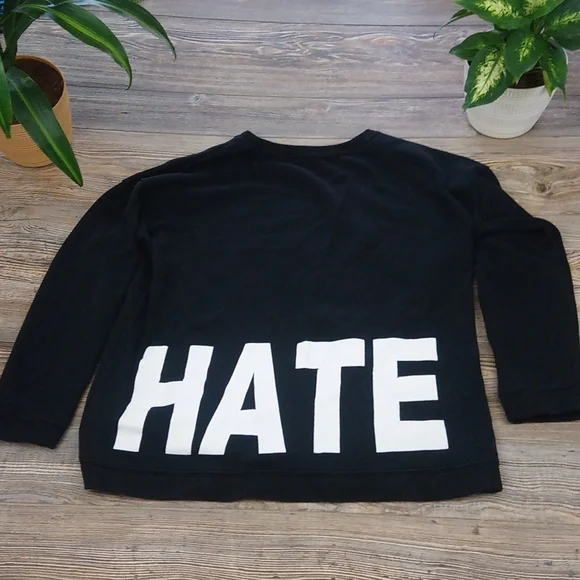 Black & White Love & Hate Crew Neck Long Sleeve Sweater Top - Picture 6 of 9